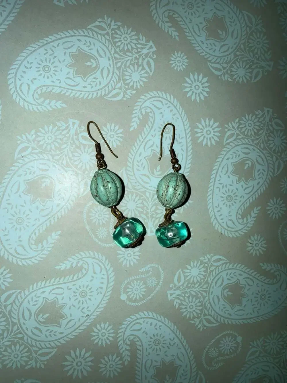 Japan Earthy Celadon French Vintage Crackle Bead Earrings ais... - Picture 12 of 12